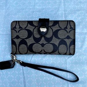 Coach black cell phone case wristlet
